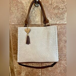 I Love Artesanal White Tooled Leather Tote Bag New W/O Tags